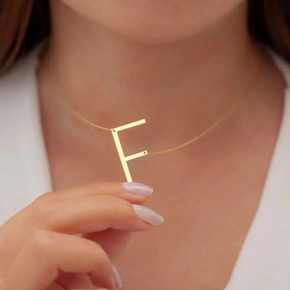 ◾️18k Gold Plated Sideways Initial Letter “F” Pendant Necklace